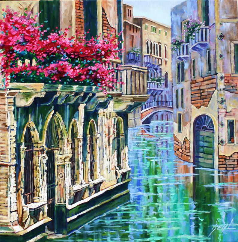 Painting Style Art Canvas-colorful Building Venice Painting Canvas